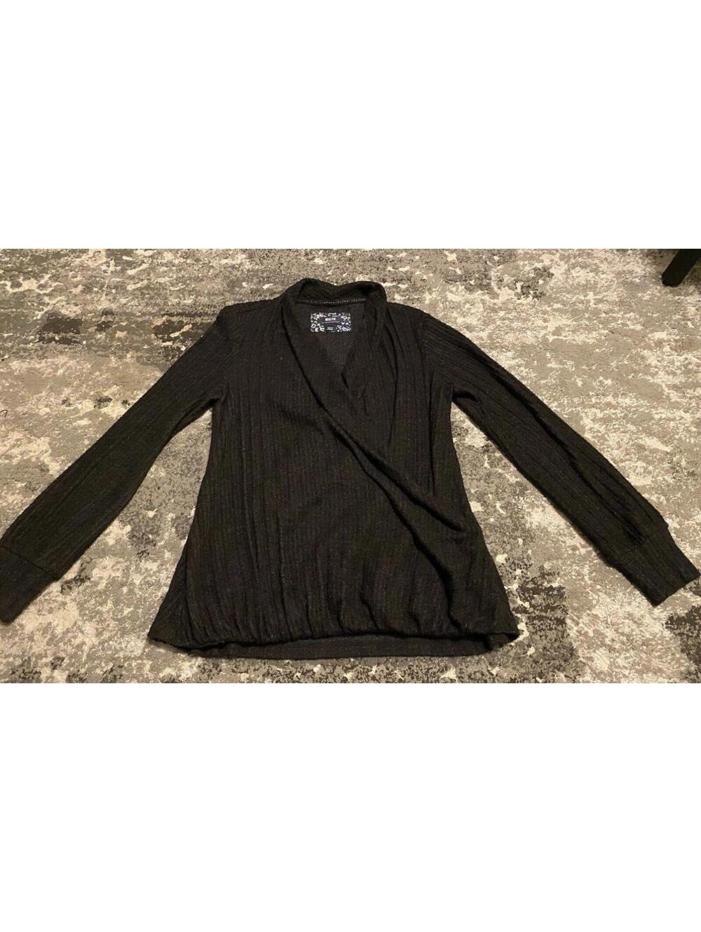 Anthropologie Maeve Sweater Women's Small Black Crossover Long Sleeve Ribbed